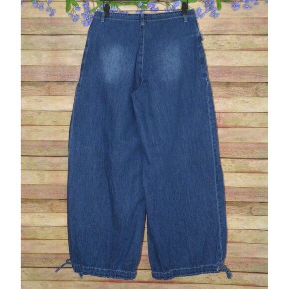 Velveret Barrel Leg Ankle Draw String Hem Blue Jeans Pants Size L 30 X 31 Pocket - Picture 9 of 12